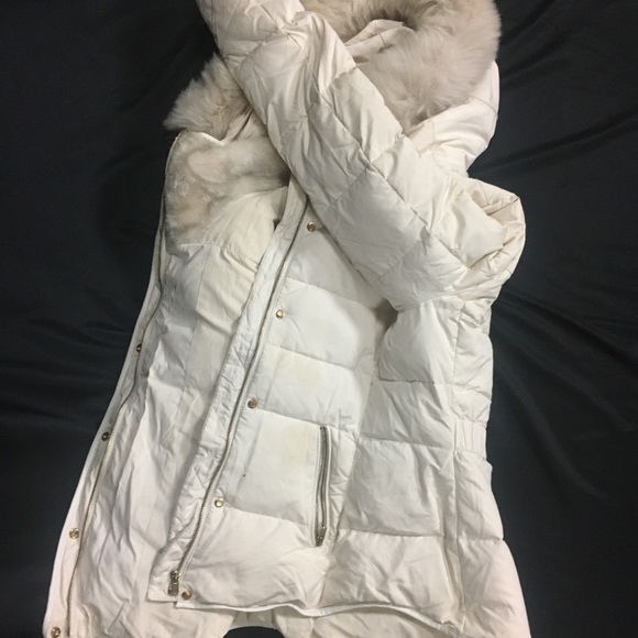 Zara Basic Cream Puffer Coat w Faux Fur Hood 🐇 - Picture 4 of 6